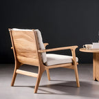 Scandinavian Faux Leather Wood Square Arm Accent Chair