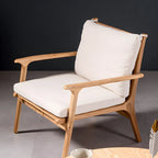 Scandinavian Faux Leather Wood Square Arm Accent Chair