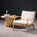 Scandinavian Faux Leather Wood Square Arm Accent Chair