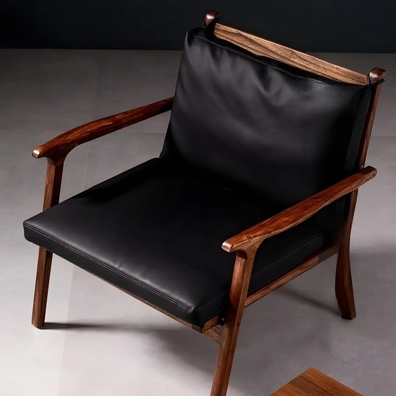 Scandinavian Faux Leather Wood Square Arm Accent Chair