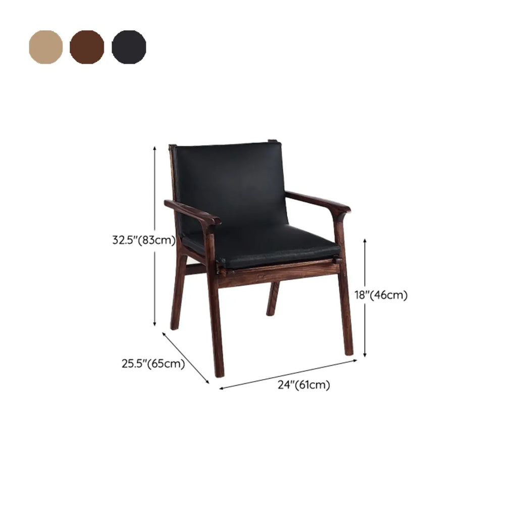 Scandinavian Faux Leather Wood Square Arm Accent Chair
