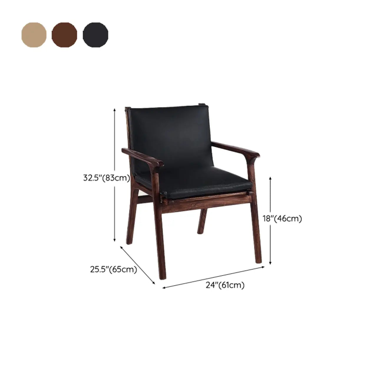Scandinavian Faux Leather Wood Square Arm Accent Chair