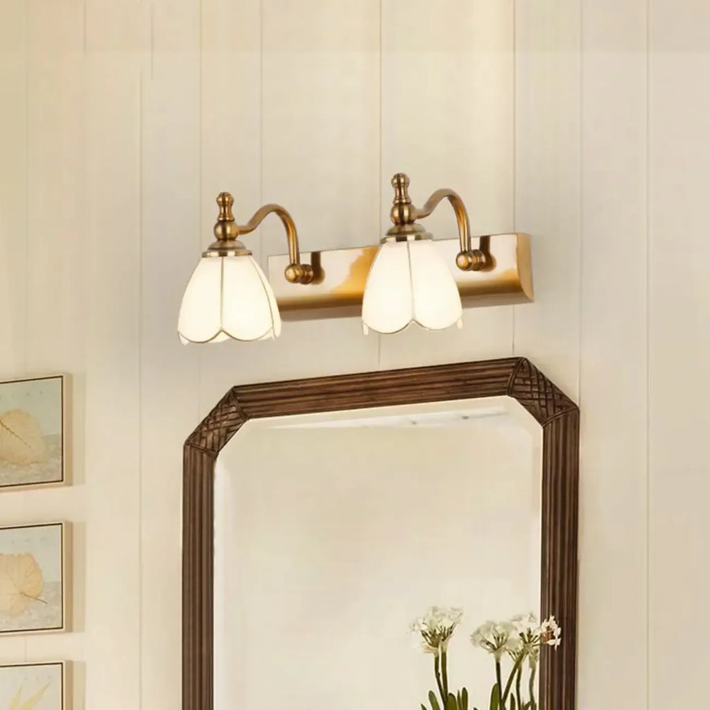 Elegant Gold Bathroom Vanity Light Frosted Floral Glass Shade