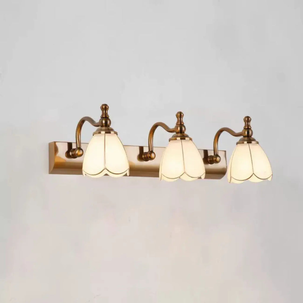 Elegant Gold Bathroom Vanity Light Frosted Floral Glass Shade