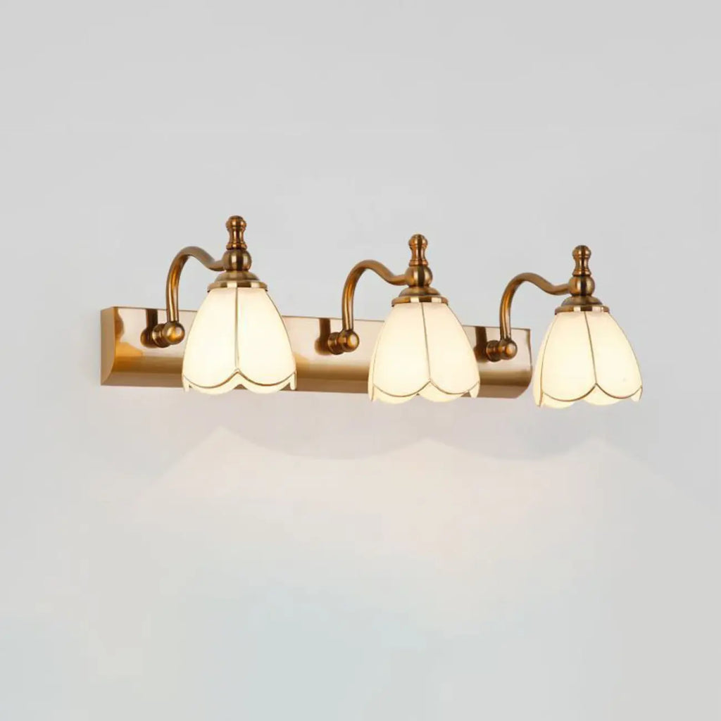 Elegant Gold Bathroom Vanity Light Frosted Floral Glass Shade