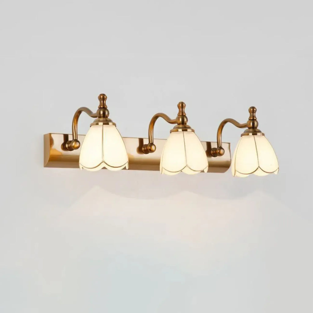 Elegant Gold Bathroom Vanity Light Frosted Floral Glass Shade