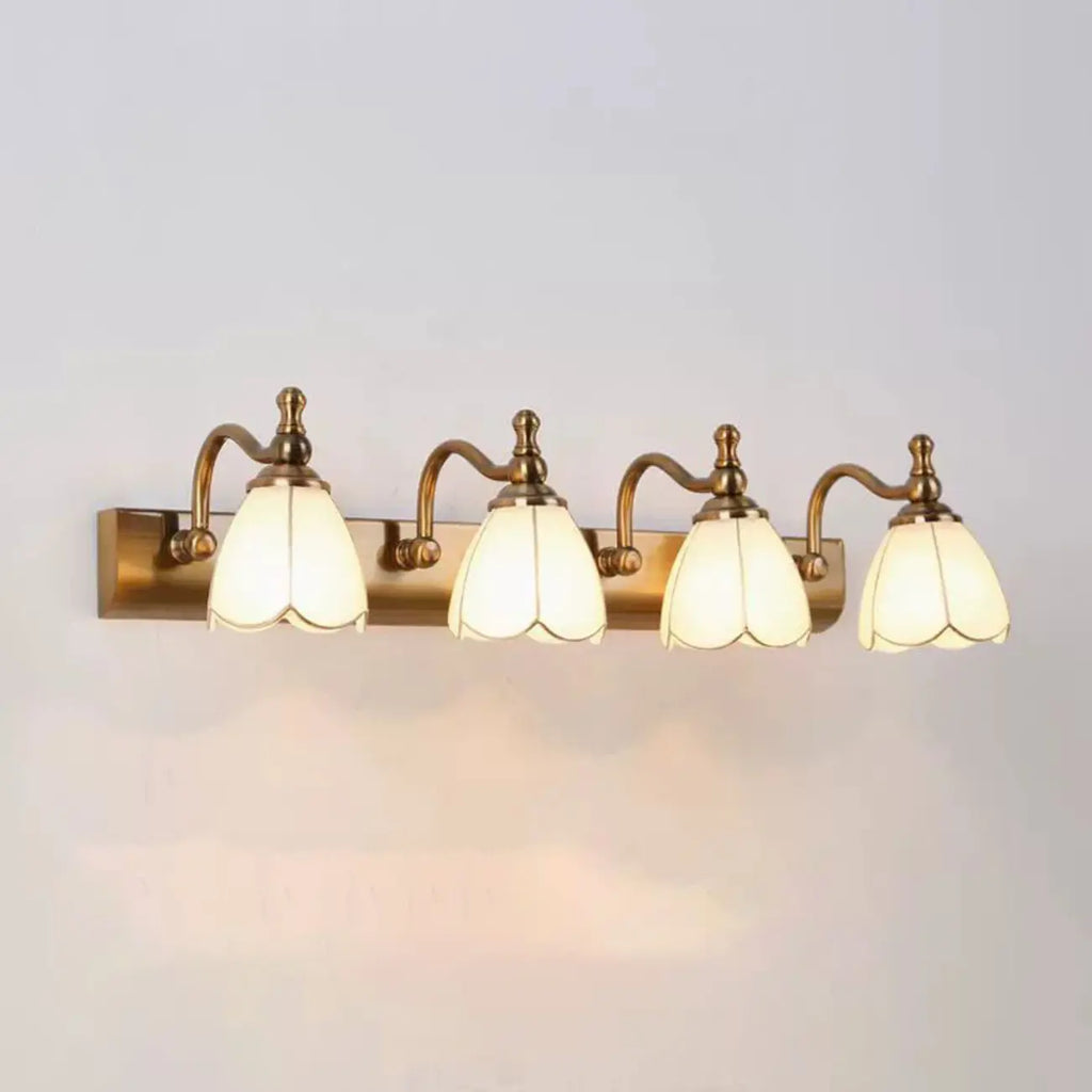 Elegant Gold Bathroom Vanity Light Frosted Floral Glass Shade