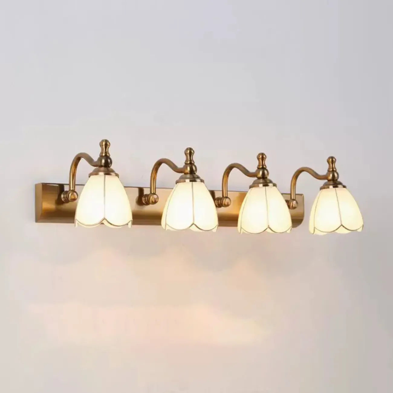 Elegant Gold Bathroom Vanity Light Frosted Floral Glass Shade