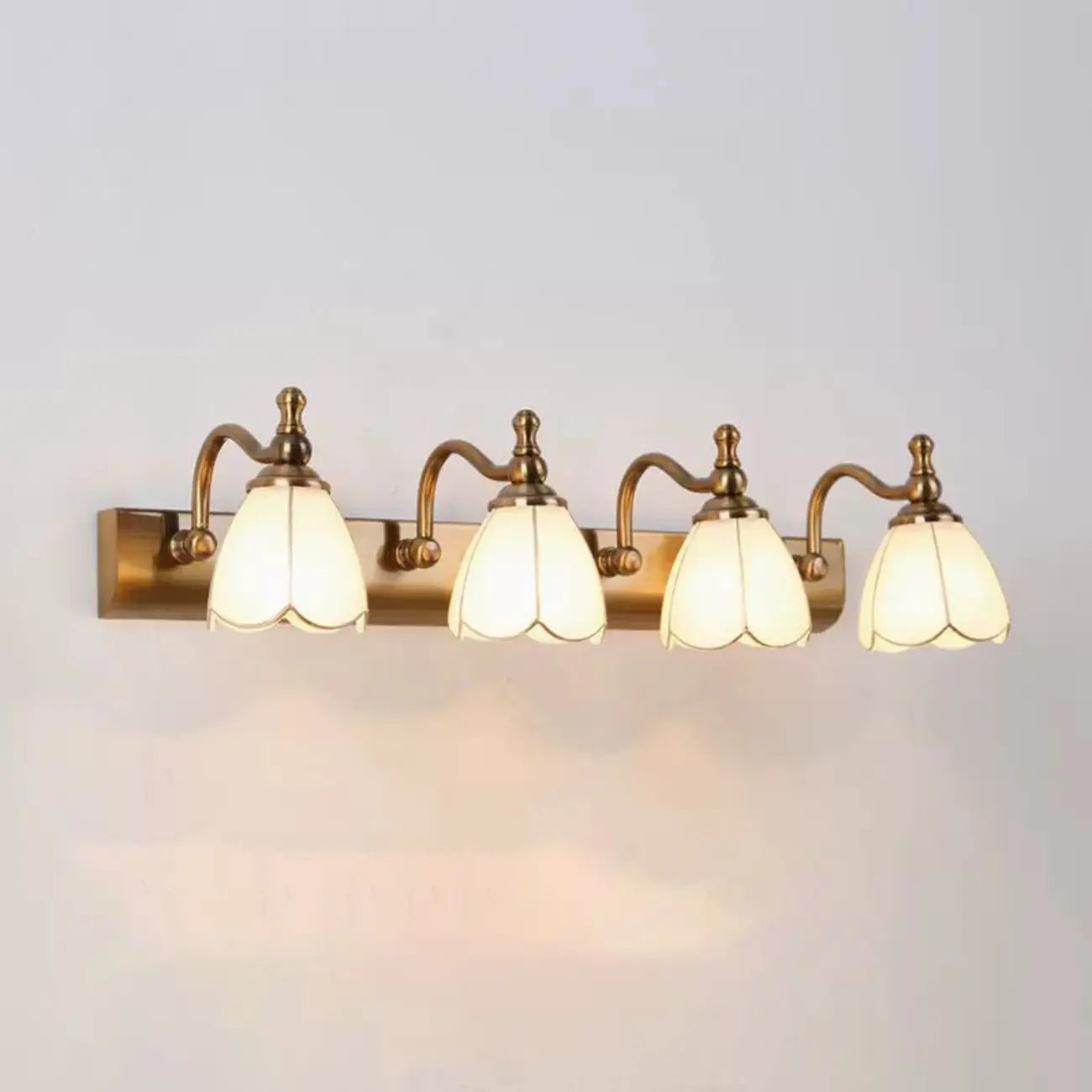 Elegant Gold Bathroom Vanity Light Frosted Floral Glass Shade