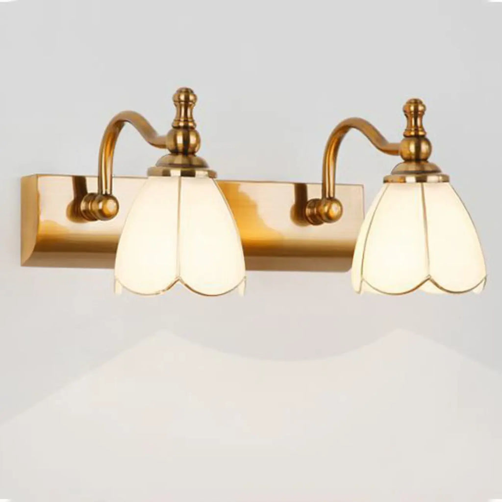 Elegant Gold Bathroom Vanity Light Frosted Floral Glass Shade