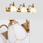 Elegant Gold Bathroom Vanity Light Frosted Floral Glass Shade