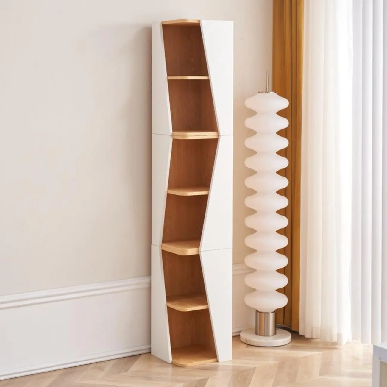 Modern White Natural Wood Geometric Square Storage Cabinet