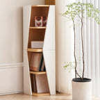 Modern White Natural Wood Geometric Square Storage Cabinet