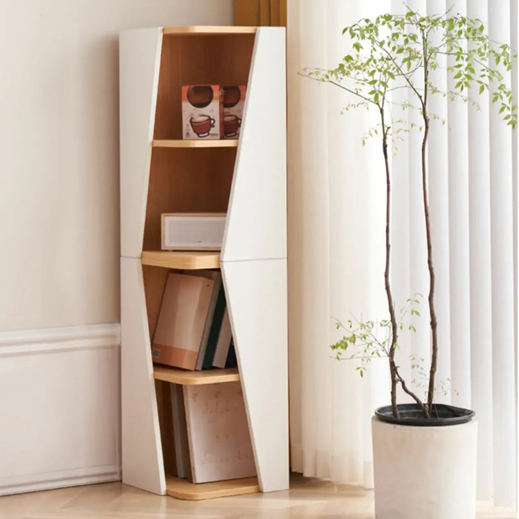 Modern White Natural Wood Geometric Square Storage Cabinet