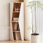 Modern White Natural Wood Geometric Square Storage Cabinet
