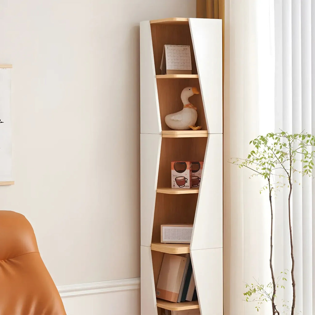 Modern White Natural Wood Geometric Square Storage Cabinet