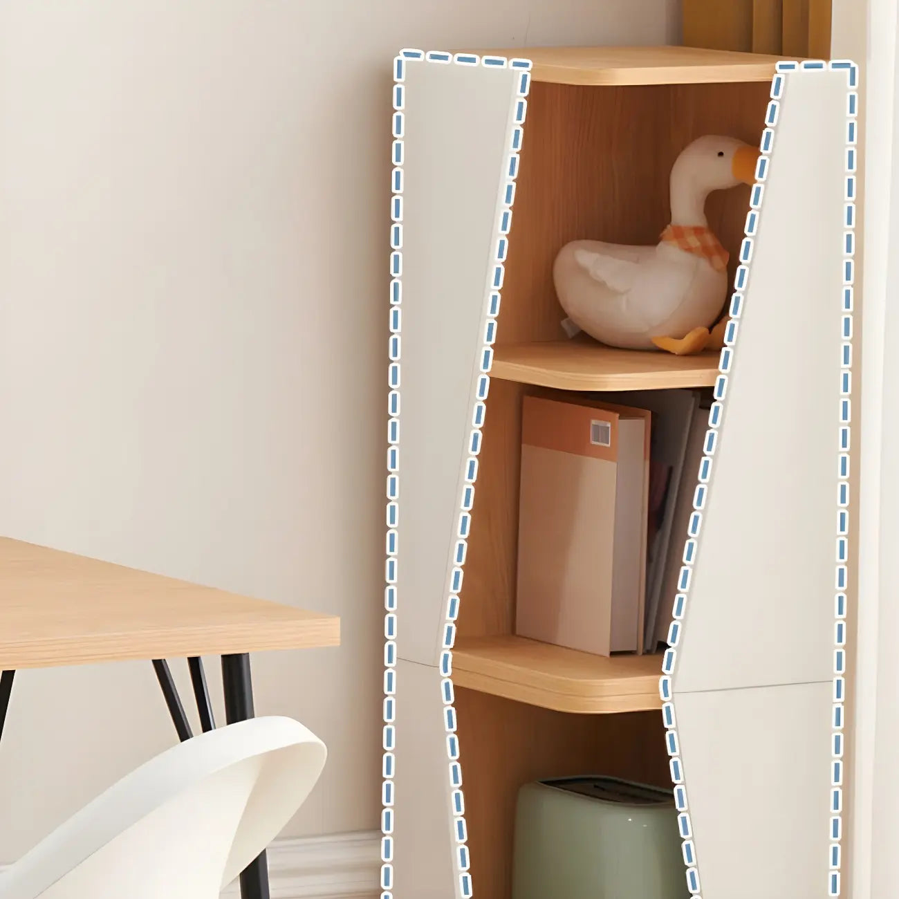 Modern White Natural Wood Geometric Square Storage Cabinet