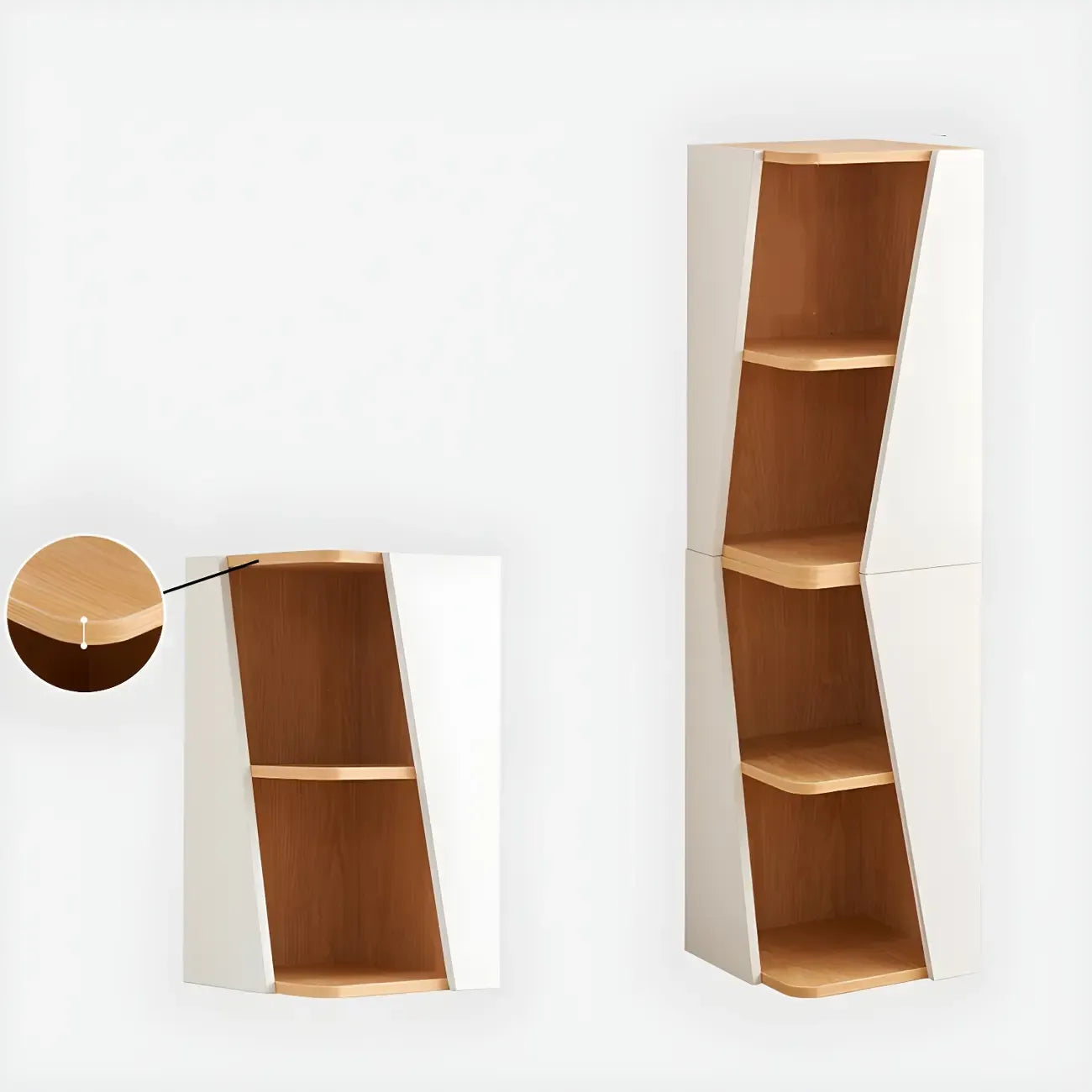 Modern White Natural Wood Geometric Square Storage Cabinet