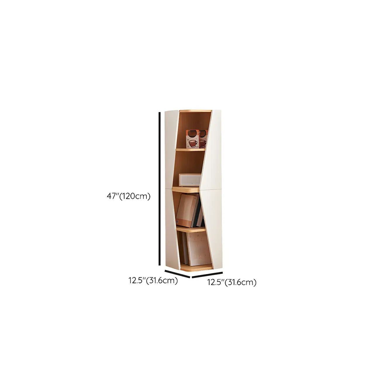 Modern White Natural Wood Geometric Square Storage Cabinet