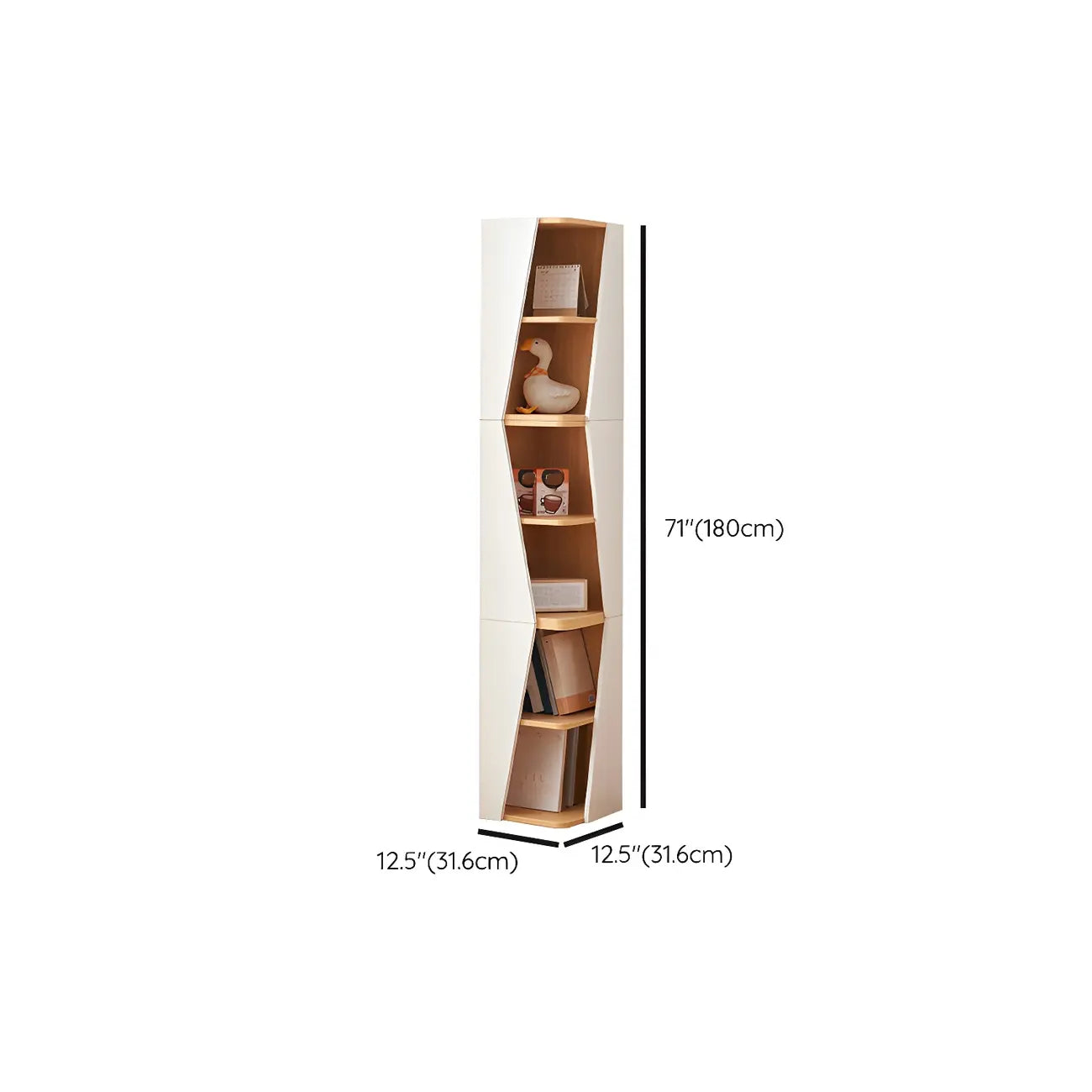 Modern White Natural Wood Geometric Square Storage Cabinet