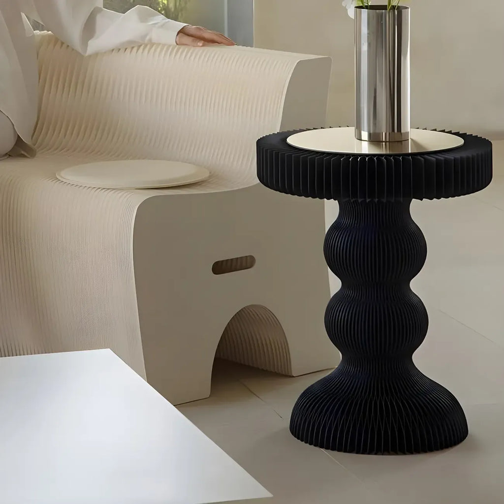 Round Metal Foldable End Table with Pedestal Base