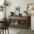 Modern Dark Brown Pine Wood Sideboard with Drawers