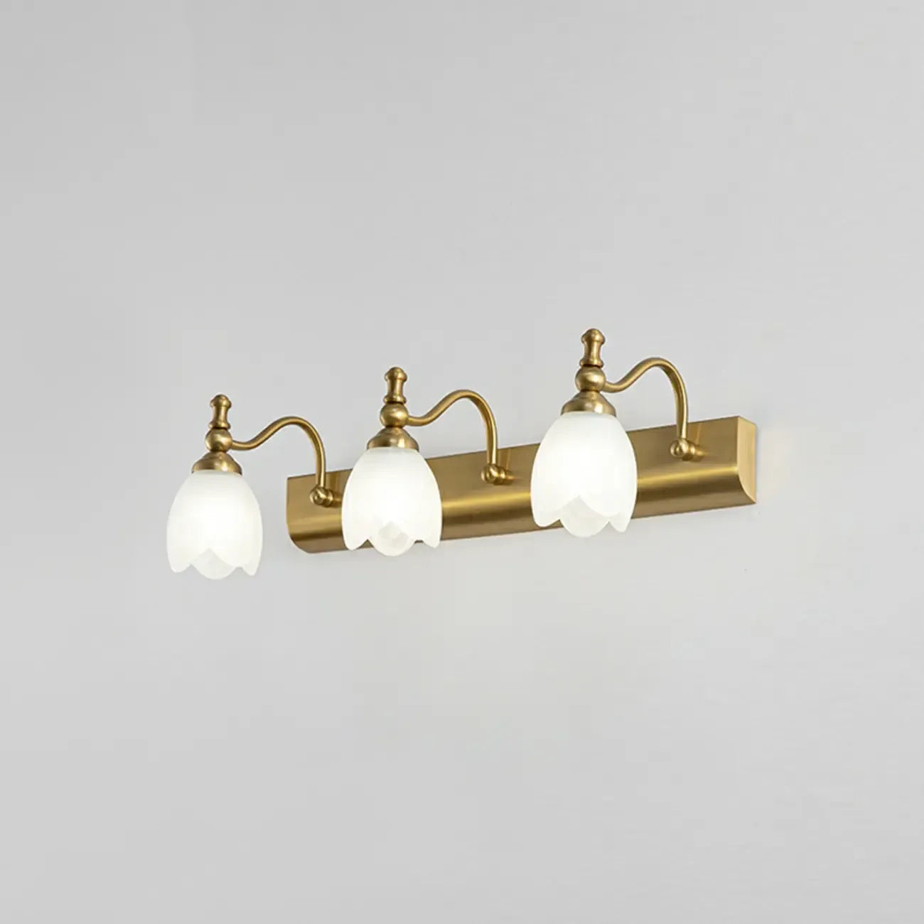 Elegant White Floral Shade Modern Gold Vanity Light for Bathroom