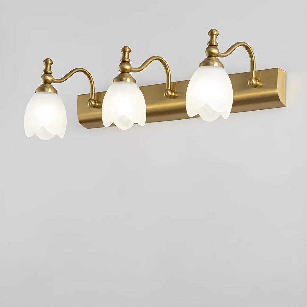 Elegant White Floral Shade Modern Gold Vanity Light for Bathroom