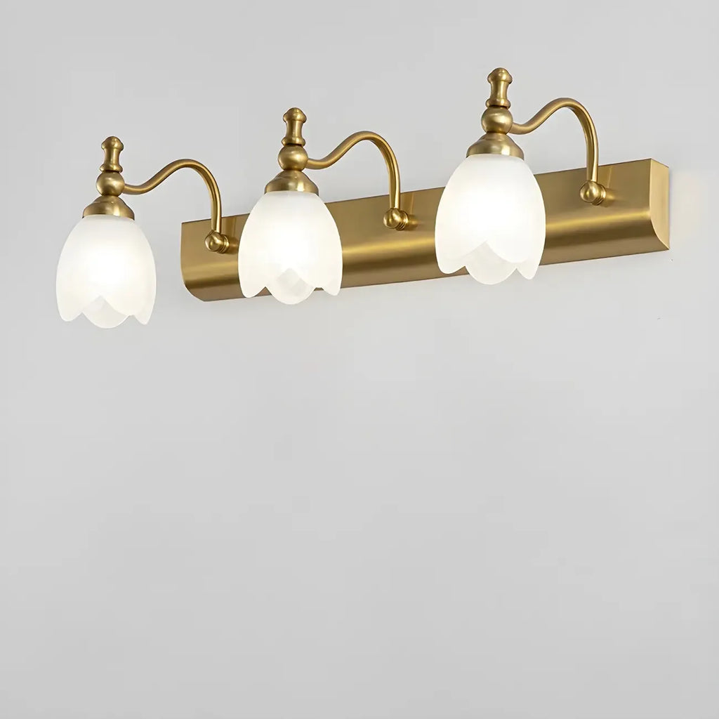 Elegant White Floral Shade Modern Gold Vanity Light for Bathroom