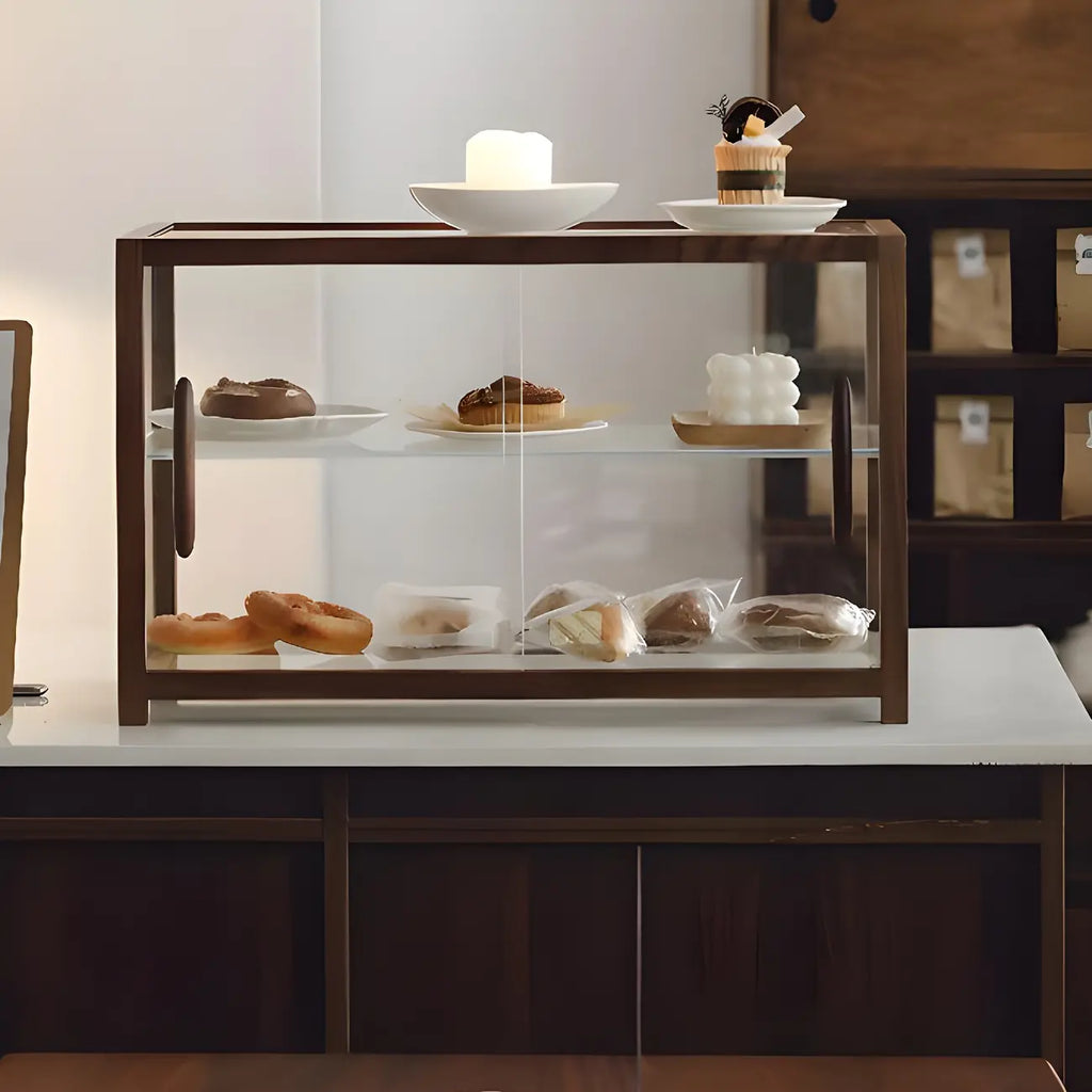 Elegant Wooden Table Top Curio Cabinet with Sliding Doors