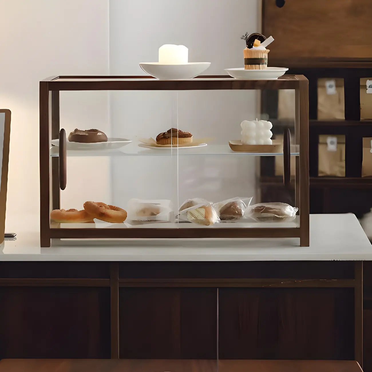 Elegant Wooden Table Top Curio Cabinet with Sliding Doors