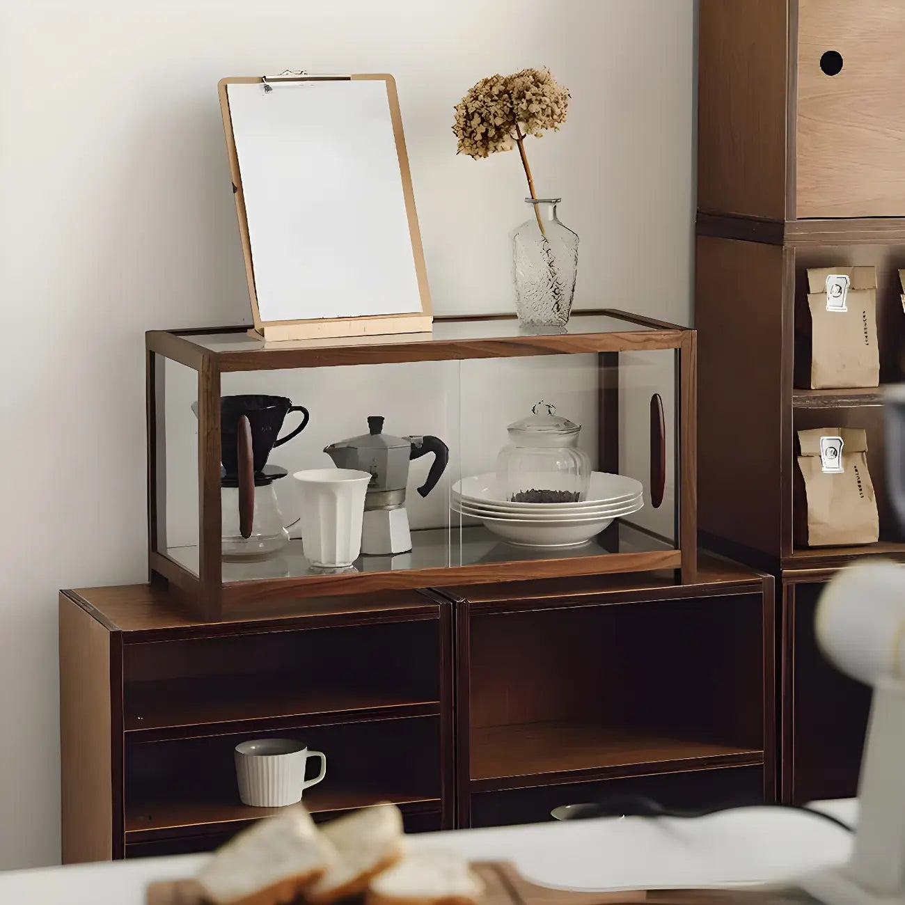 Elegant Wooden Table Top Curio Cabinet with Sliding Doors