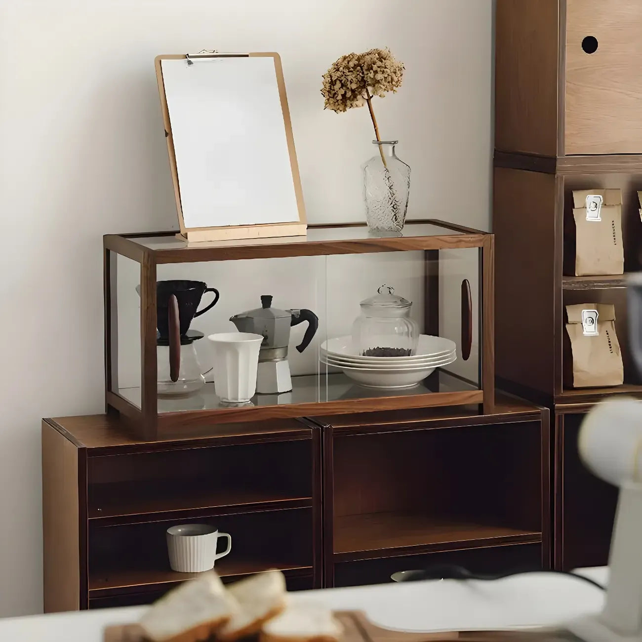 Elegant Wooden Table Top Curio Cabinet with Sliding Doors
