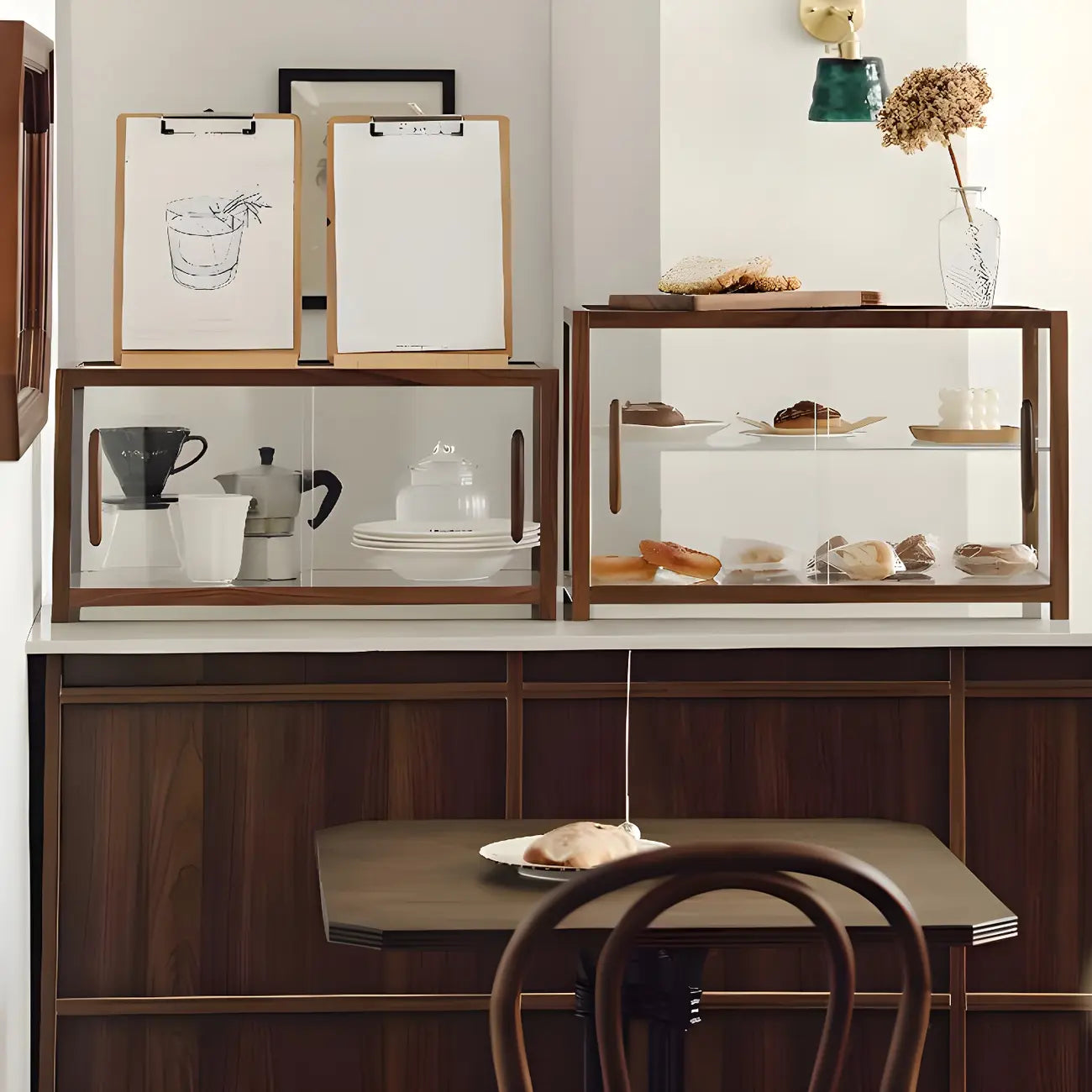 Elegant Wooden Table Top Curio Cabinet with Sliding Doors