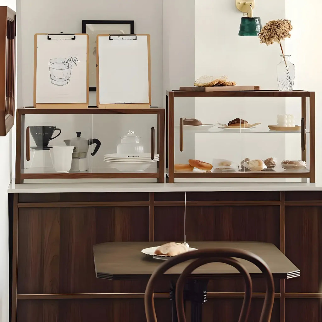 Elegant Wooden Table Top Curio Cabinet with Sliding Doors