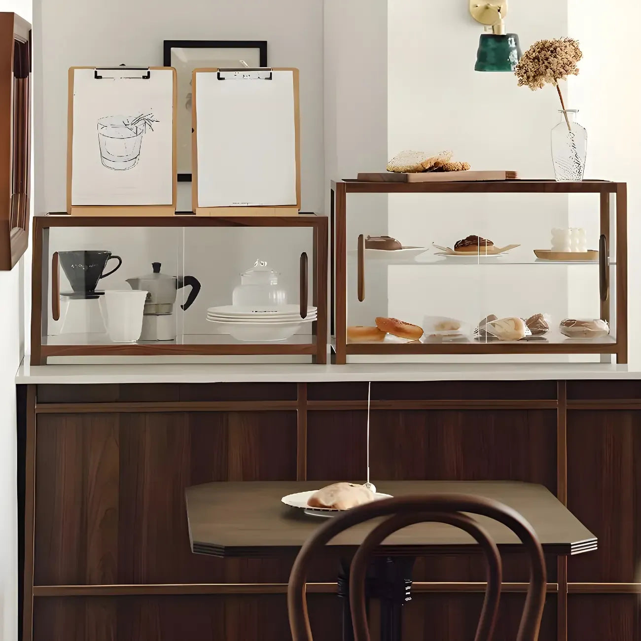 Elegant Wooden Table Top Curio Cabinet with Sliding Doors
