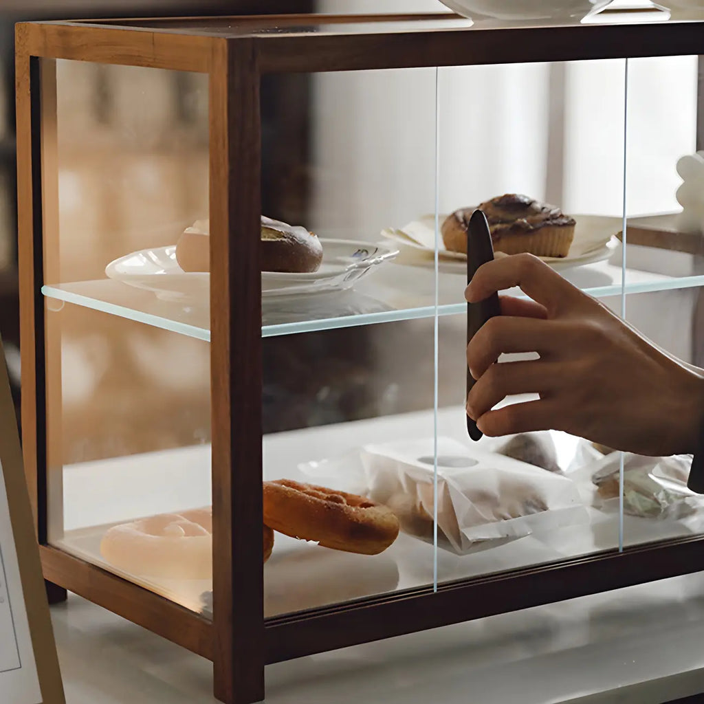Elegant Wooden Table Top Curio Cabinet with Sliding Doors