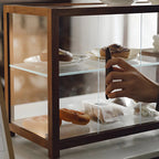 Elegant Wooden Table Top Curio Cabinet with Sliding Doors