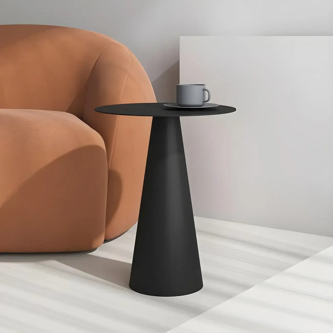 Minimalist Black Iron Round Metal End Table for Living Room