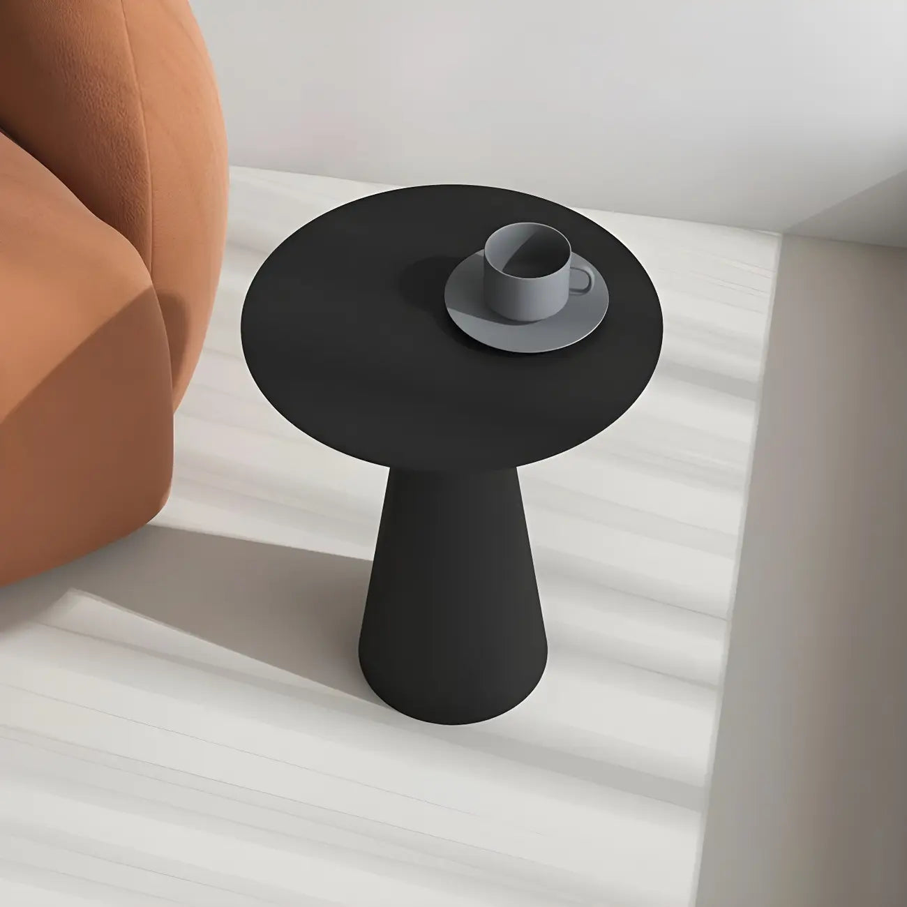 Minimalist Black Iron Round Metal End Table for Living Room