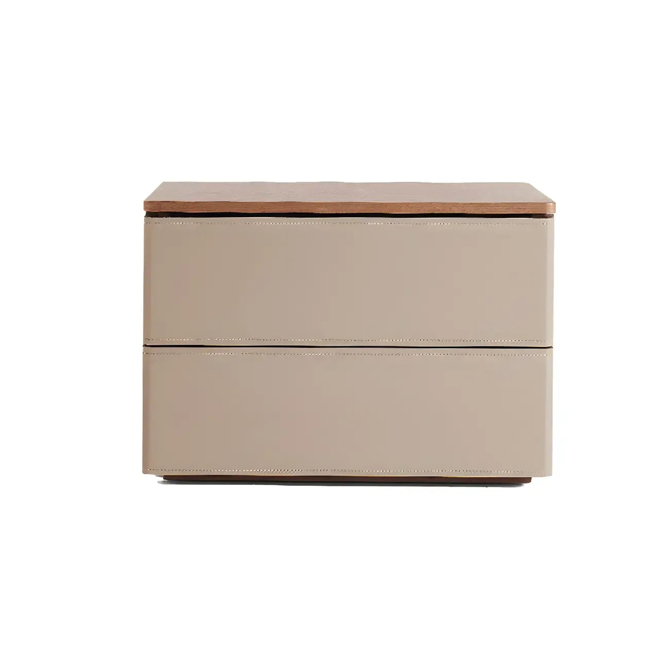 Modern Wood Top Leather Dual-Tone 2 Drawers Nightstand