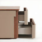Modern Wood Top Leather Dual-Tone 2 Drawers Nightstand