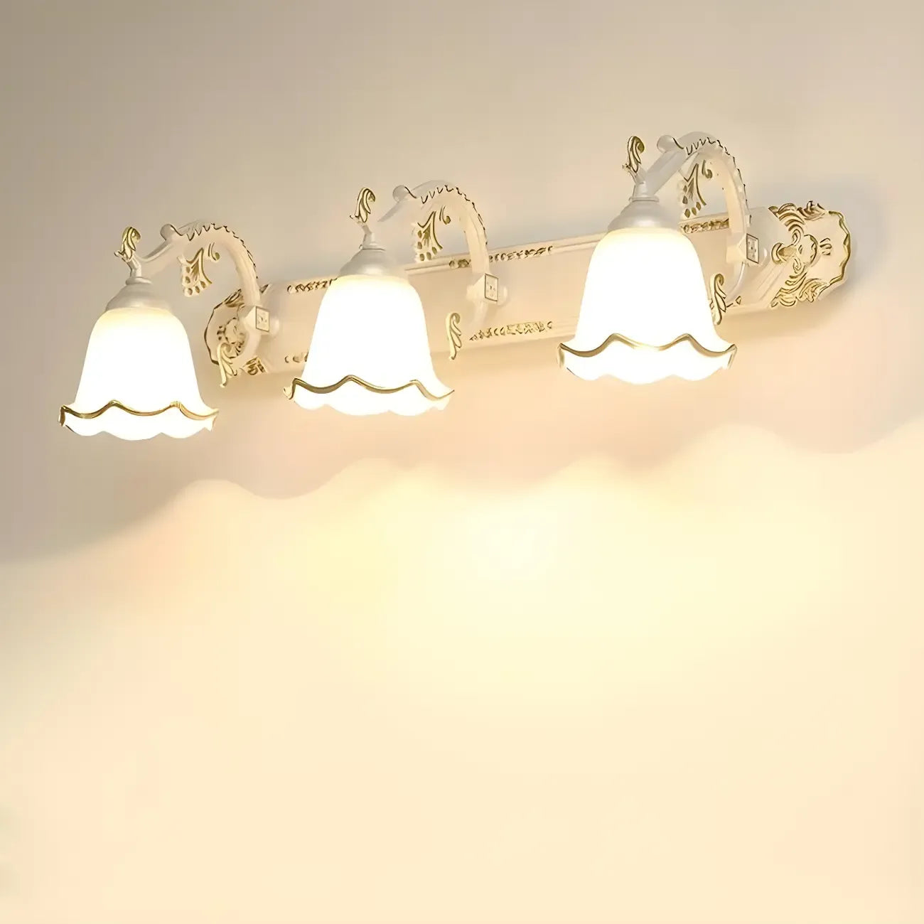 Vintage White Elegant Floral Glass Vanity Light for Bathroom