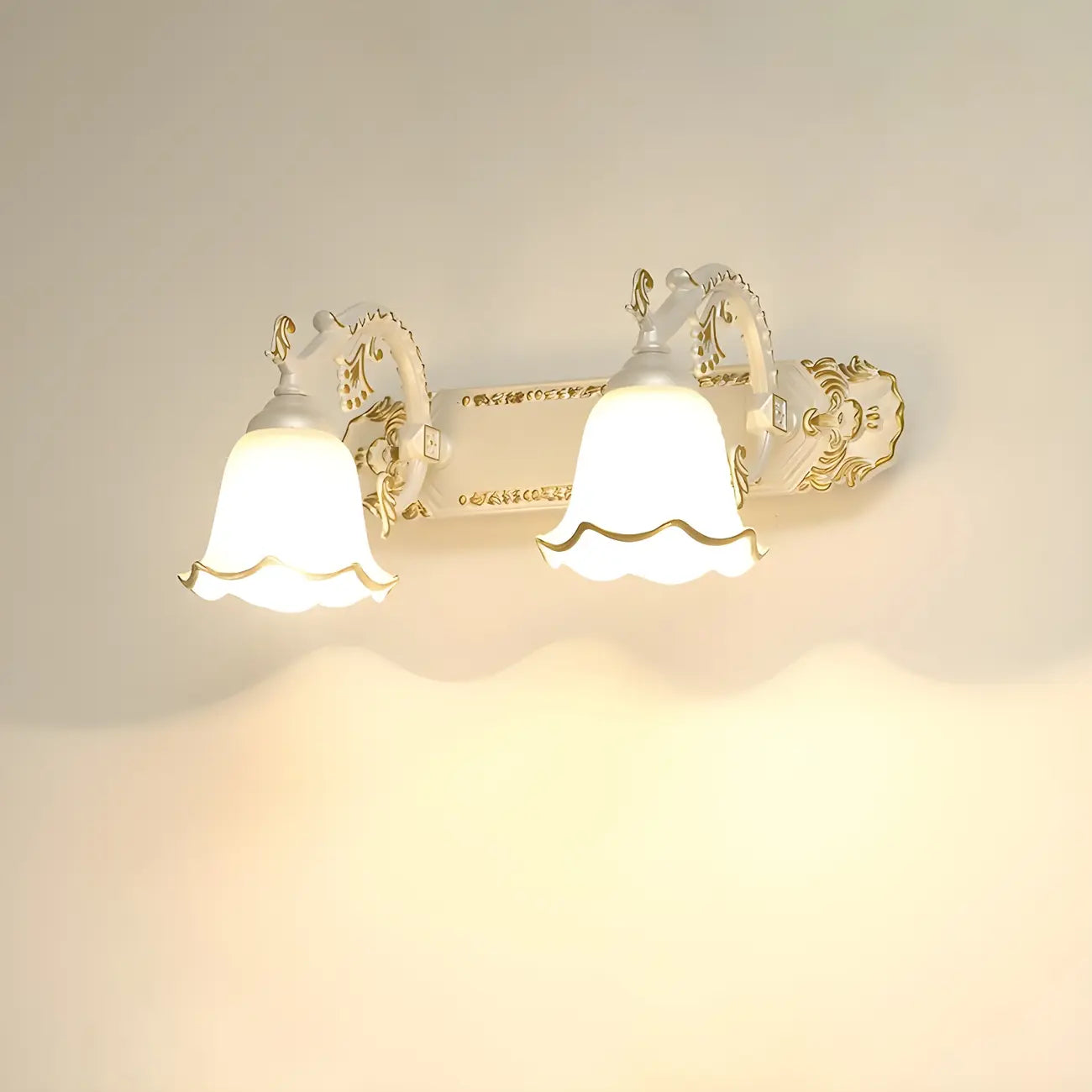 Vintage White Elegant Floral Glass Vanity Light for Bathroom