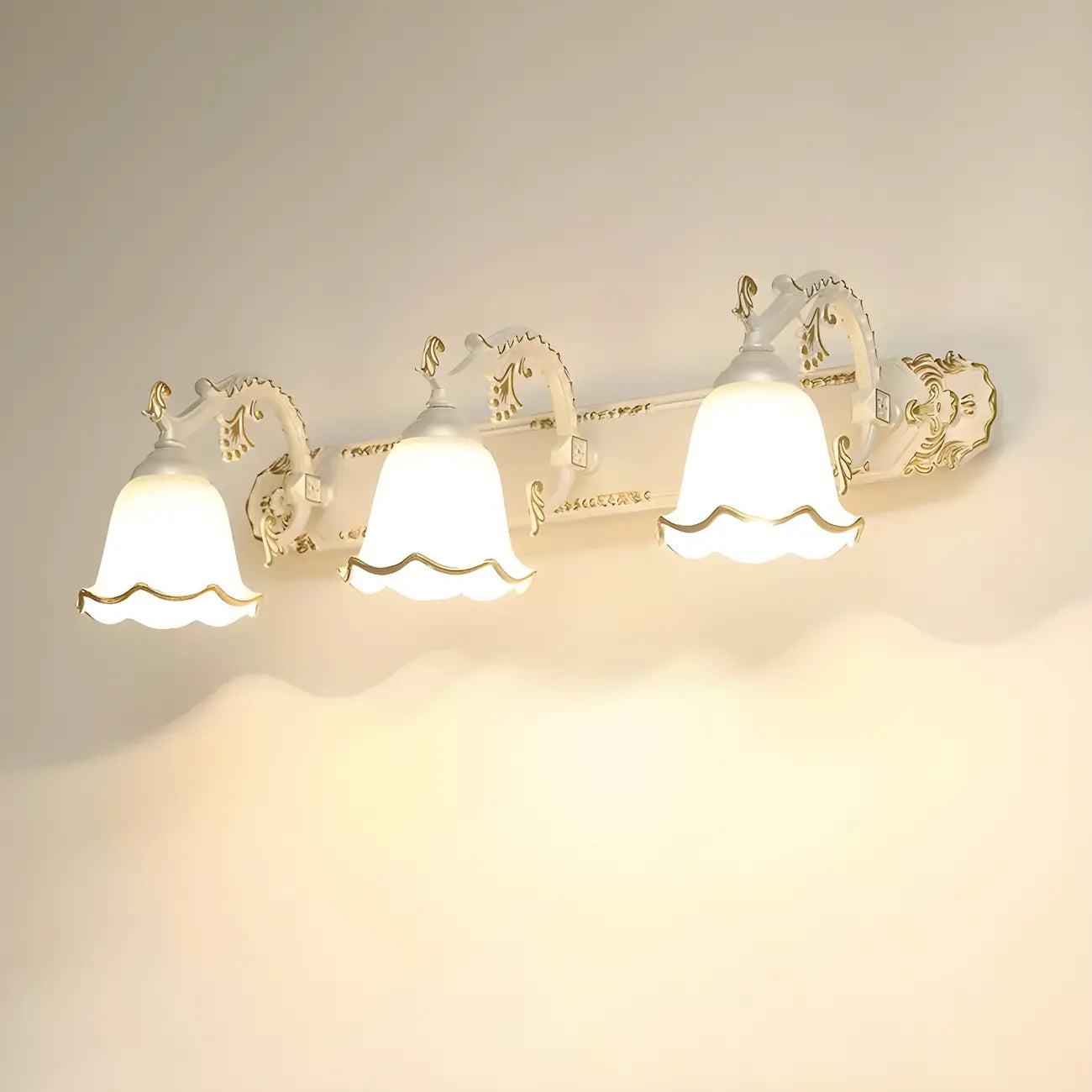 Vintage White Elegant Floral Glass Vanity Light for Bathroom