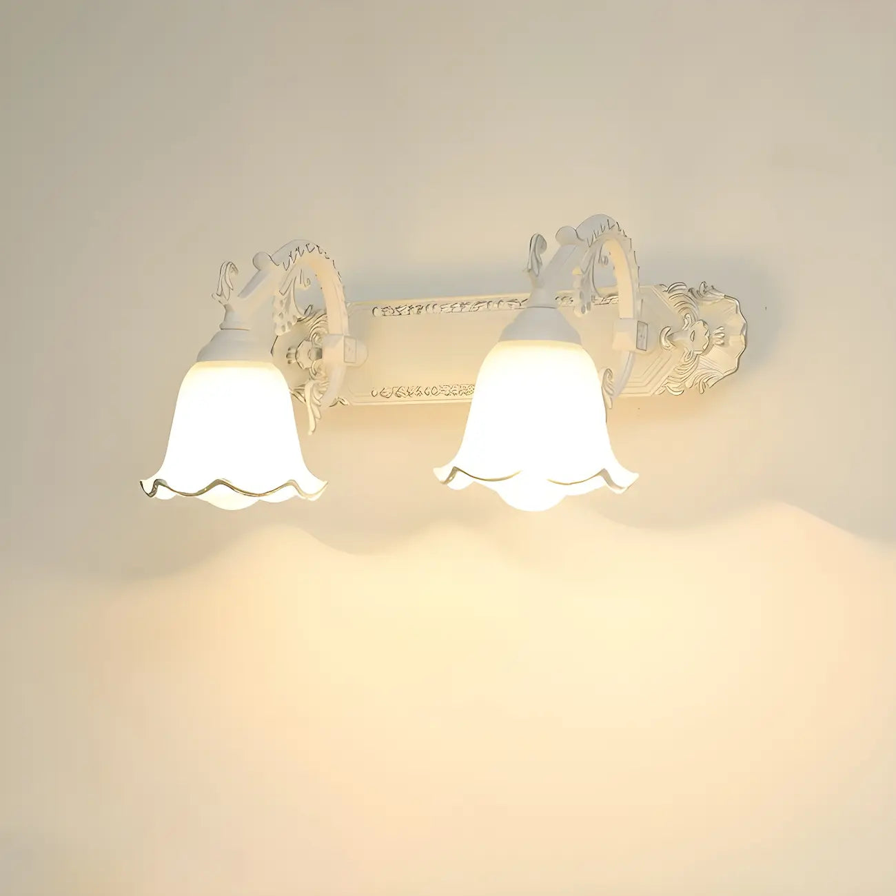 Vintage White Elegant Floral Glass Vanity Light for Bathroom