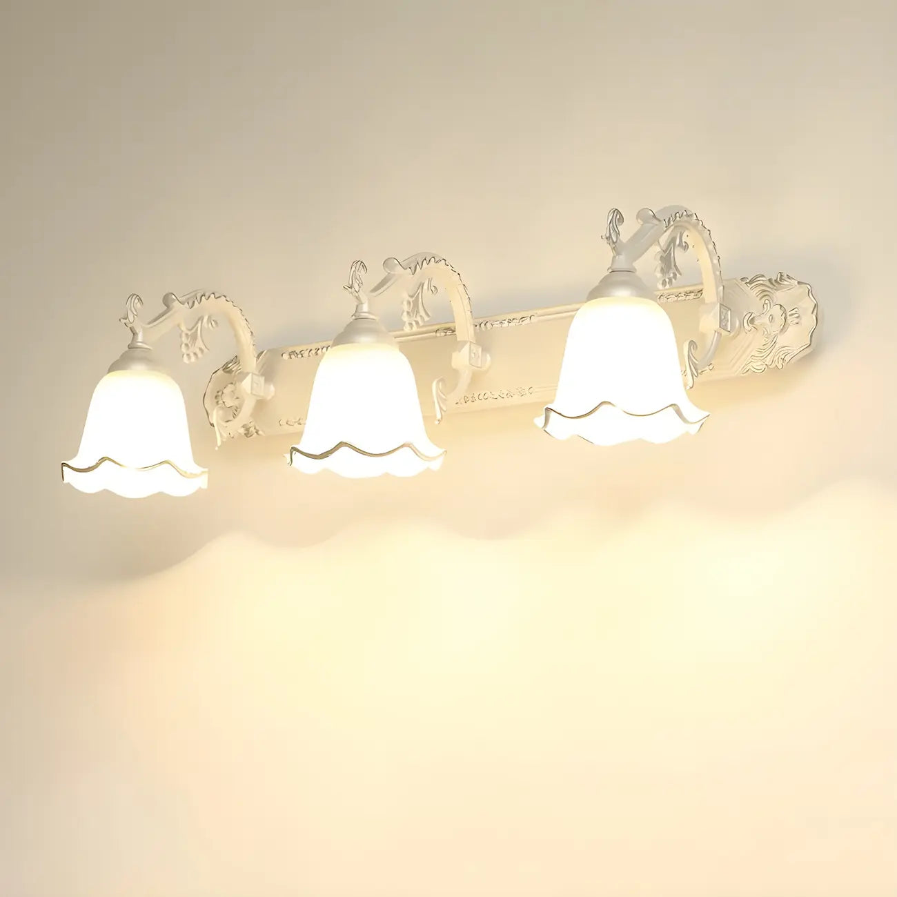 Vintage White Elegant Floral Glass Vanity Light for Bathroom
