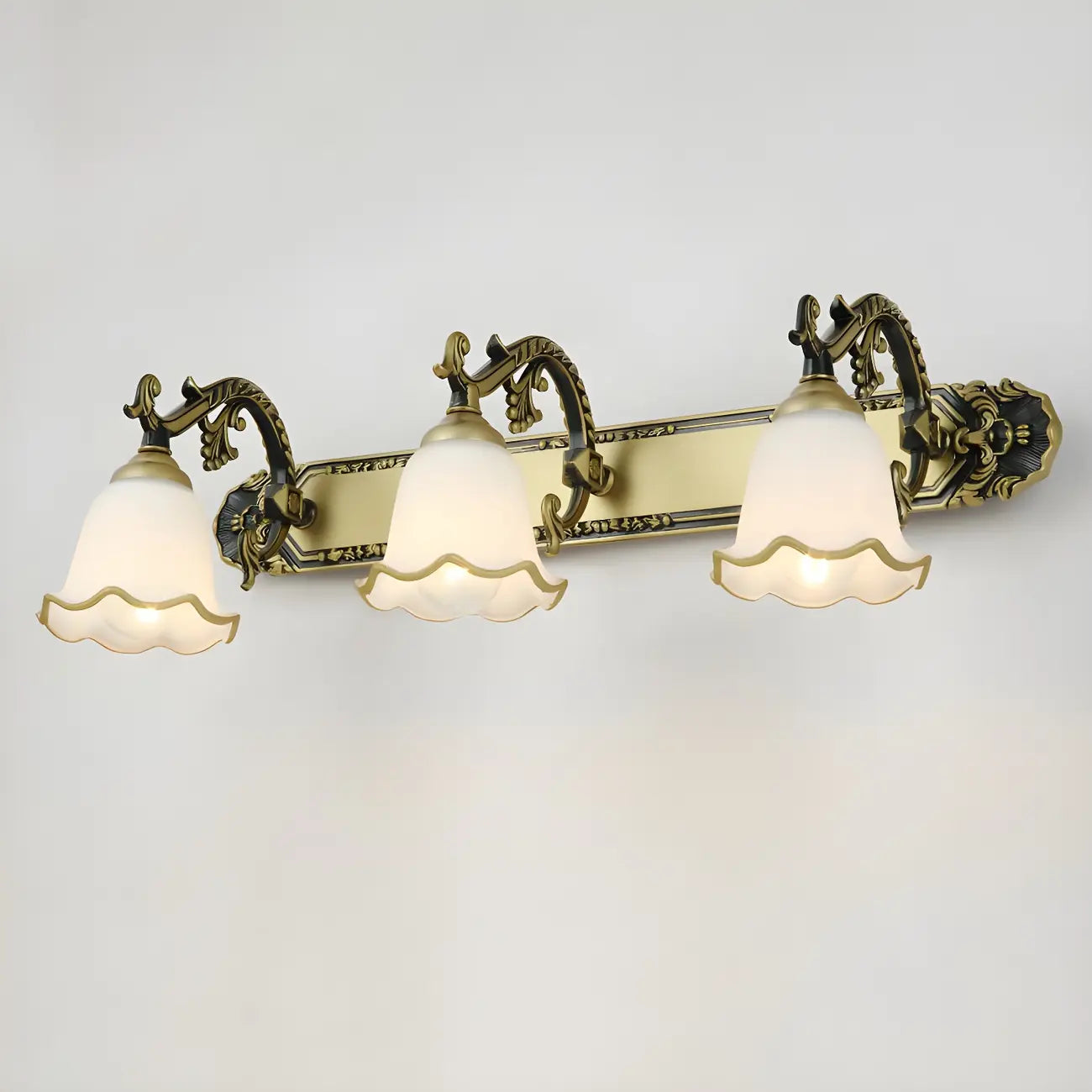 Vintage White Elegant Floral Glass Vanity Light for Bathroom