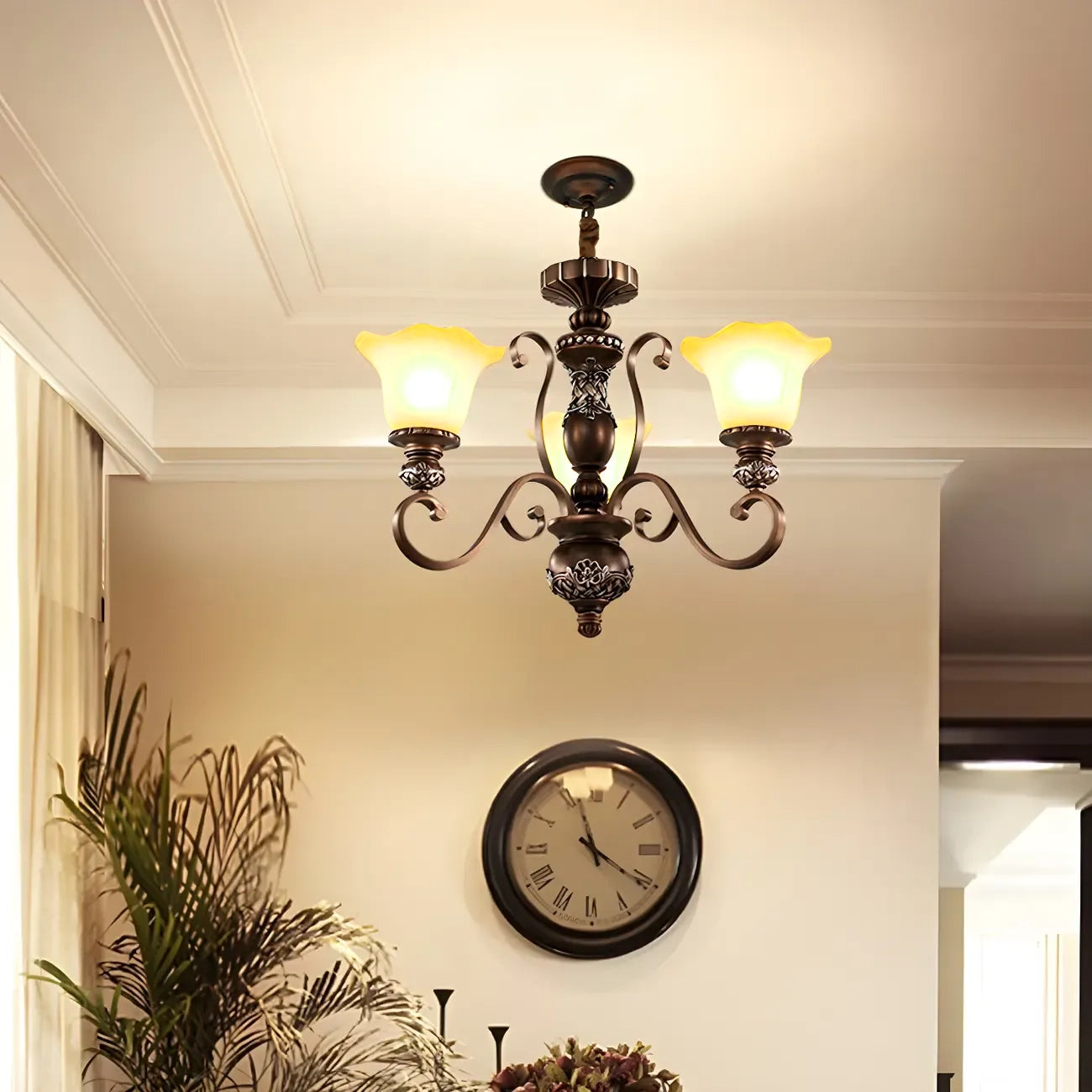 Brown Floral Metal Vintage Chandelier Classic Design