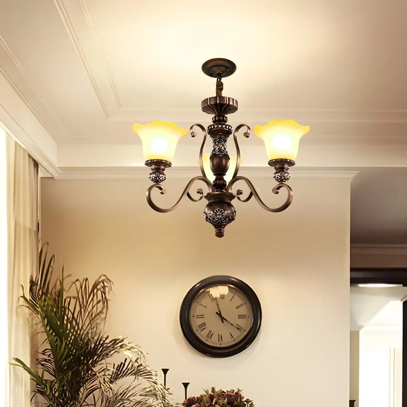 Brown Floral Metal Vintage Chandelier Classic Design